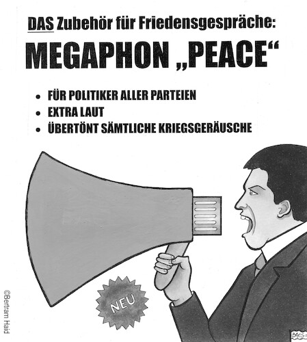 Cartoon: Frieden (medium) by BAES tagged krieg,frieden,laut,leise,megaphon,gespräche,krieg,frieden,laut,leise,megaphon,gespräche
