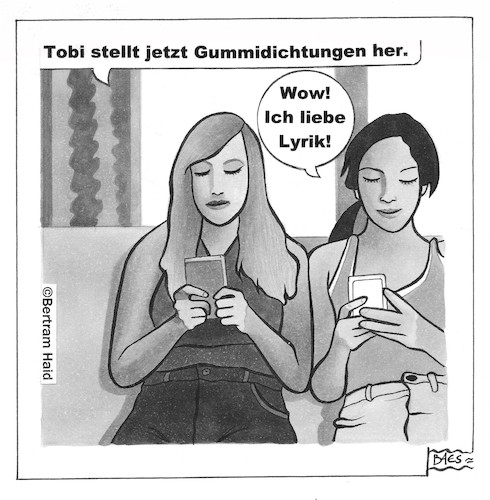 Cartoon: Gummidichtungen (medium) by BAES tagged gummi,dichtungen,dichter,gedichte,lyrik,sprache,literatur,frauen,freundinnen,handy,kommunikation,cartoon,karikatur,gummi,dichtungen,dichter,gedichte,lyrik,sprache,literatur,frauen,freundinnen,handy,kommunikation,cartoon,karikatur