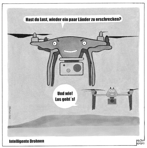 Cartoon: Intelligente Drohnen (medium) by BAES tagged drohnen,luftraum,überwachung,hybrid,bedrohung,einschüchterung,angst,sicherheit,militär,drohnen,luftraum,überwachung,hybrid,bedrohung,einschüchterung,angst,sicherheit,militär