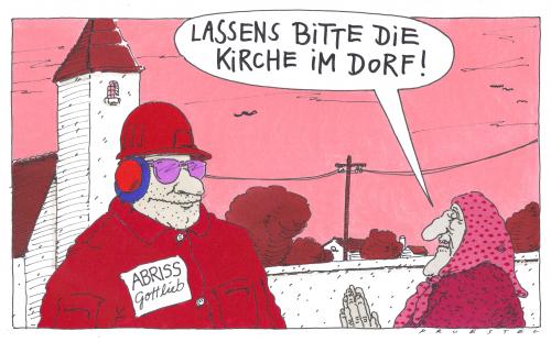 Cartoon: abreisser (medium) by Andreas Prüstel tagged dorf,abriss,kirche,entvölkerung
