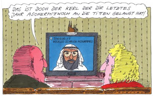 Cartoon: aschermittwoch (medium) by Andreas Prüstel tagged terror,karneval,aschermittwoch,terrorist,terrorismus,terror,islamisierung,islam,moslem,muslim,köln,karneval,tv,khalid scheich mohammed,al alqaida,organisation,gewalt,verbrechen,angsts,furcht,drahtzieher,khalid,scheich,mohammed,al,alqaida