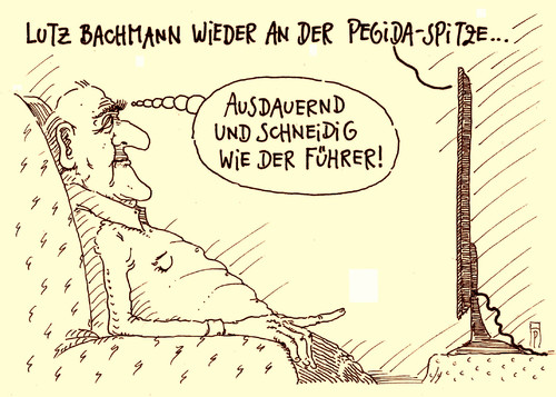 Cartoon: bachmann pegida (medium) by Andreas Prüstel tagged pegida,dresden,lutz,bachmann,führer,hitler,ausdauer,cartoon,karikatur,andreas,pruestel,pegida,dresden,lutz,bachmann,führer,hitler,ausdauer,cartoon,karikatur,andreas,pruestel