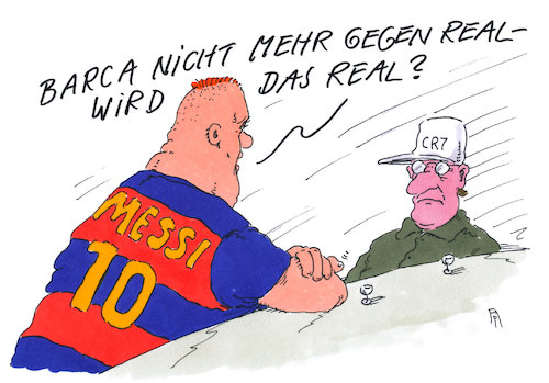 Cartoon: barca-real (medium) by Andreas Prüstel tagged spanien,katalonien,referendum,fc,barcelona,real,madrid,messi,ronaldo,cartoon,karikatur,andreas,pruestel,spanien,katalonien,referendum,fc,barcelona,real,madrid,messi,ronaldo,cartoon,karikatur,andreas,pruestel