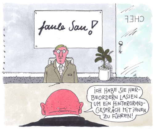 Cartoon: beim chef (medium) by Andreas Prüstel tagged chef,untergebener,anschiss,abmahnung,büro,chef,untergebener,abmahnung,büro,arbeit,job,angestellte,ärger