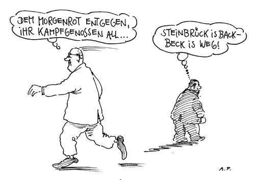 Cartoon: bewegte sozen (medium) by Andreas Prüstel tagged spd,kanzlerkandidat,bundestagswahl,steinbrück,kampflied,arbeiterbewegung,kurt,beck,rheinland,pfalz,ministerpräsident,rücktritt,spd,kanzlerkandidat,bundestagswahl,steinbrück,kampflied,arbeiterbewegung,kurt,beck,rheinland,pfalz,ministerpräsident,rücktritt