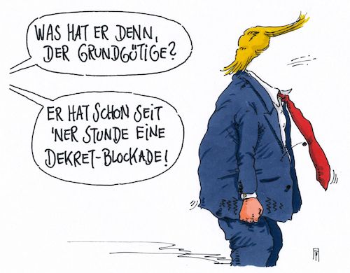 Cartoon: blockade (medium) by Andreas Prüstel tagged usa,trump,dekrete,blockade,cartoon,karikatur,andreas,pruestel,usa,trump,dekrete,blockade,cartoon,karikatur,andreas,pruestel