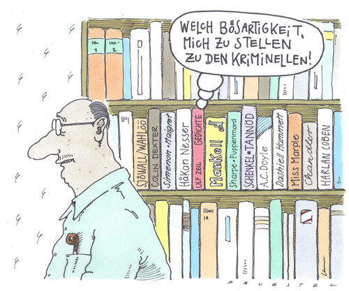 Cartoon: bösartigkeit (medium) by Andreas Prüstel tagged kriminalliteratur,lyrik,bücherregal,kriminalliteratur,lyrik,bücherregal,bücher,literatur,buch,lesen,krimi,roman