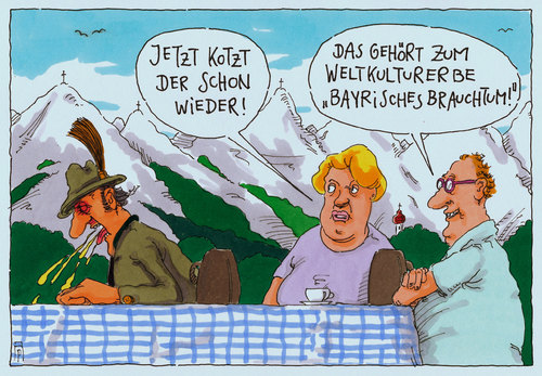 Cartoon: brauchtum (medium) by Andreas Prüstel tagged bayern,brauchtum,weltkulturerbe,bier,suff,kotzen,cartoon,karikatur,andreas,pruestel,bayern,brauchtum,weltkulturerbe,bier,suff,kotzen,cartoon,karikatur,andreas,pruestel