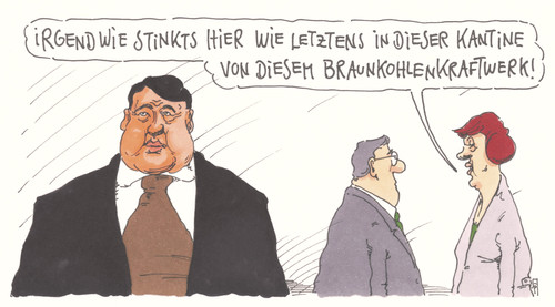 Cartoon: braunkohlig (medium) by Andreas Prüstel tagged karikatur,cartoon,spd,gestank,kantine,braunkohlekraftwerke,braunkohle,energiewende,energiepolitik,wirtschaftsminister,gabriel,sigmar,andreas,pruestel,sigmar,gabriel,wirtschaftsminister,energiepolitik,energiewende,braunkohle,braunkohlekraftwerke,kantine,gestank,spd,cartoon,karikatur,andreas,pruestel