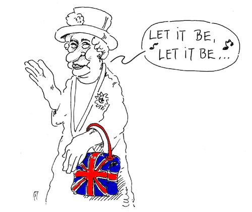 Cartoon: brexit-queen (medium) by Andreas Prüstel tagged brexit,brexitchaos,queen,beatlessong,let,it,be,cartoon,karikatur,andreas,pruestel,brexit,brexitchaos,queen,beatlessong,let,it,be,cartoon,karikatur,andreas,pruestel