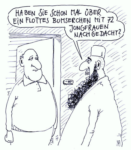 Cartoon: bumserchen (medium) by Andreas Prüstel tagged islam,islamisten,jungfrauen,paradies,überzeugung,werbung,cartoon,karikatur,andreas,pruestel