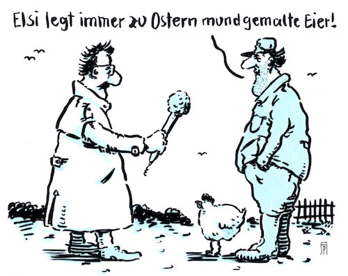 Cartoon: bunte eier (medium) by Andreas Prüstel tagged ostern,ostereier,huhn,mundgemalt,bauer,cartoon,karikatur,andreas,pruestel,ostern,ostereier,huhn,mundgemalt,bauer,cartoon,karikatur,andreas,pruestel