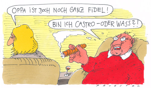 Cartoon: castro (medium) by Andreas Prüstel tagged fidel,castro,kuba,opa,alter,gesundheit,rauchen,zigarre,cartoon,karikatur,andreas,pruestel,fidel,castro,kuba,opa,alter,gesundheit,rauchen,zigarre,cartoon,karikatur,andreas,pruestel