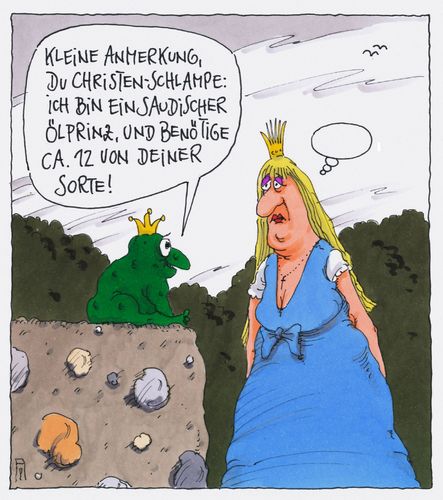 Cartoon: der froschkönig (medium) by Andreas Prüstel tagged märchen,froschkönig,prinz,saudischer,saudis,frosch,vielweiberei,polygamie,märchen,froschkönig,prinz,saudischer,saudis,frosch,vielweiberei,polygamie