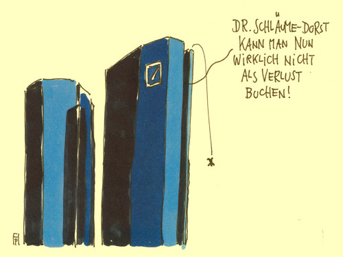 Cartoon: deutsche bank (medium) by Andreas Prüstel tagged deutsche,bank,verluste,gewinnrückgang,suizid,selbstmord,karikatur,cartoon,deutsche,bank,verluste,gewinnrückgang,suizid,selbstmord,karikatur,cartoon