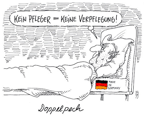 Cartoon: doppelpech (medium) by Andreas Prüstel tagged deutschland,pflegenotstand,mangel,pfleger,verpflegung,cartoon,karikatur,andreas,pruestel,deutschland,pflegenotstand,mangel,pfleger,verpflegung,cartoon,karikatur,andreas,pruestel