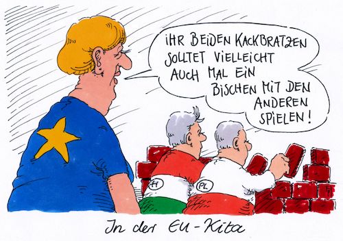 Cartoon: eu-kita (medium) by Andreas Prüstel tagged eu,europa,eukommission,sanktionsverfahren,polen,justizreform,rechtsstaatlichkeit,unterstützer,ungarn,cartoon,karikatur,andreas,pruestel,eu,europa,eukommission,sanktionsverfahren,polen,justizreform,rechtsstaatlichkeit,unterstützer,ungarn,cartoon,karikatur,andreas,pruestel