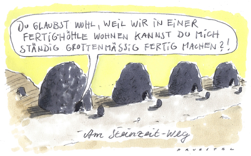 Cartoon: fix und fertig (medium) by Andreas Prüstel tagged steinzeit,höhle,familienstreit,reihung,steinzeit,höhle,familienstreit,reihung,höhlenmensch,neandertaler,wohnen,nachbarschaft,grotte