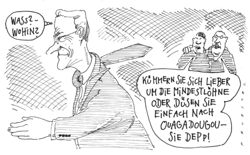 Cartoon: fly guido fly (medium) by Andreas Prüstel tagged westerwelle,hartz4diskussion,außenminister,fly,aschermittwoch,koalition,schwarz,gelb,cdu,csu,fdp,streit,dauerstreit,guido westerwelle,angela merkel,guido,westerwelle,angela,merkel