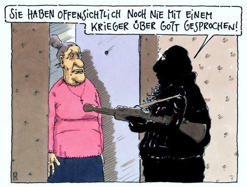 Cartoon: gotteskrieger (medium) by Andreas Prüstel tagged islam,gotteskrieger,krieger,isis,is,islamisten,gott,christentum,religion,gewalt,syrien,irak,deutschland,cartoon,karikatur,andreas,pruestel,is,isis,krieger,gotteskrieger,islam,islamisten,gott,christentum,religion,gewalt,syrien,irak,deutschland,cartoon,karikatur,andreas,pruestel