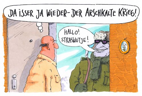 Cartoon: hallo! (medium) by Andreas Prüstel tagged großbritannien,natostaaten,russland,nervengiftanschlag,kalter,krieg,cartoon,karikatur,andreas,pruestel,großbritannien,natostaaten,russland,nervengiftanschlag,kalter,krieg,cartoon,karikatur,andreas,pruestel