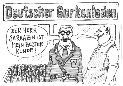 Cartoon: HERR Sarrazin (medium) by Andreas Prüstel tagged sarrazin,spd,migrantenschelte,bundesbanker,parteiausschluß,sarrazin,spd,migrantenschelte,bundesbanker,parteiausschluß,migranten,ausländer