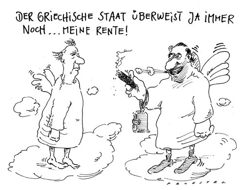 Cartoon: himmlisch (medium) by Andreas Prüstel tagged griechenland,staatsverschuldung,rentenzahlung,himmel,griechenland,rentenzahlung,himmel