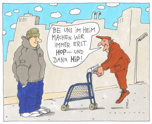 Cartoon: hip-hop (medium) by Andreas Prüstel tagged seniorenheim,rollator,hiphop,seniorenheim,senior,rentner,alt,alter,opa,generation,ältere,gebrechen,gebrechlich,altersversorgung,altersvorsorge,greis,greisenalter,greisin,großeltern,großmutter,großvater,invalidenrente,lebensabend,lebensabschnitt,pension,pensionär,pflege,private altersversorgung,rentenversicherung,rentnerin,vorsorge,pflegeheim,gymnastik,gesundheit,jugendliche,hip hop,musikrichtung,musik,rap,rollator,endstation,hiphop,private,hip,hop