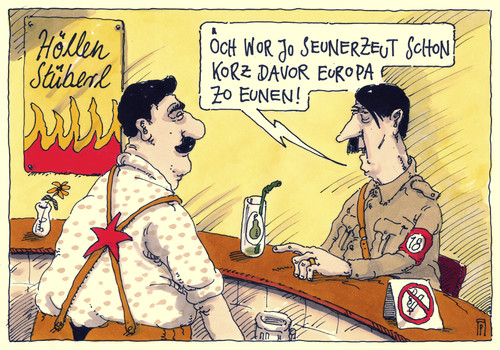 Cartoon: hitler stalin europa (medium) by Andreas Prüstel tagged europa,europawahl,rechtspopulismus,hitler,stalin,zweiter,weltkrieg,hölle,stüberl,cartoon,karikatur,andreas,pruestel,europa,europawahl,rechtspopulismus,hitler,stalin,zweiter,weltkrieg,hölle,stüberl,cartoon,karikatur,andreas,pruestel