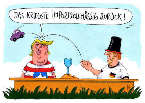 Cartoon: importzölle (medium) by Andreas Prüstel tagged usa,europa,trump,handelskrieg,importzölle,deutsche,autos,cartoon,karikatur,andreas,pruestel,usa,europa,trump,handelskrieg,importzölle,deutsche,autos,cartoon,karikatur,andreas,pruestel