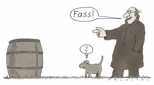 Cartoon: konfusion (medium) by Andreas Prüstel tagged hund,befehl,verwirrung,hund,hunde,tier,tiere,herrchen,hundebesitzer,haustiere,haustier,fass,bierfass,alkohol,behälter,befehl,abrichten,kunststück,stock,spiel,spielchen,irritation,holen