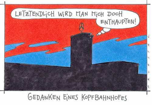 Cartoon: kopfbahnhof (medium) by Andreas Prüstel tagged stuttgart,stuttgart21,hauptbahnhof,kopfbahnhof,stuttgart,stuttgart 21,hauptbahnhof,kopfbahnhof,bahnhof,21