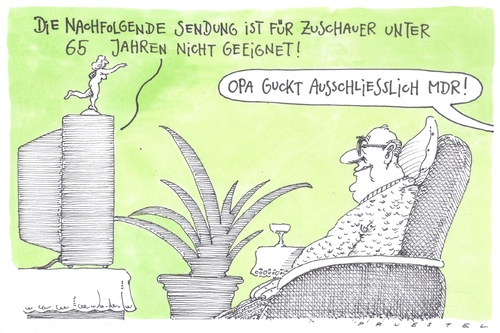 Cartoon: mdr (medium) by Andreas Prüstel tagged mitteldeutscherrundfunk,programmgestaltung,senioren,mdr,mitteldeutscherrundfunk,programmgestaltung,senioren,rundfunk,programm,tv,fernsehen,unterhaltung,alter,opa,rentner