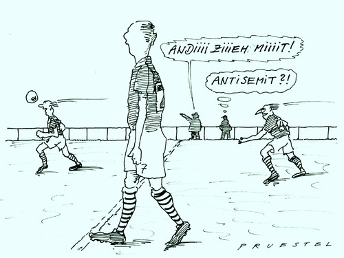 Cartoon: mitziehen (medium) by Andreas Prüstel tagged fußball,antisemitismus,fußball,antisemitismus
