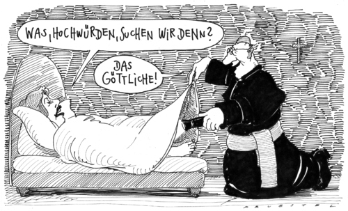 Cartoon: nachtbild (medium) by Andreas Prüstel tagged bischof,kirche,katholizismus,zölibat,bischof,sex,kirche,katholizismus,zölibat,katholische kirche,religion,glaube,sakrileg,skandal,katholische