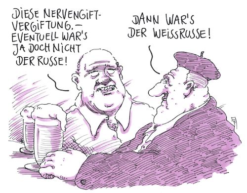 Cartoon: nervengiftvergiftung (medium) by Andreas Prüstel tagged großbritannien,russland,nervengiftanschlag,schuldzuweisung,weissrussland,cartoon,karikatur,andreas,pruestel,großbritannien,russland,nervengiftanschlag,schuldzuweisung,weissrussland,cartoon,karikatur,andreas,pruestel