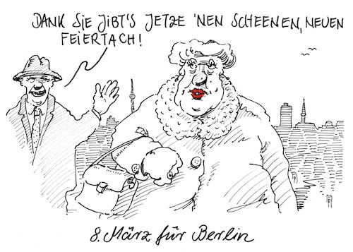 Cartoon: neuer feiertag (medium) by Andreas Prüstel tagged berlin,neuer,feiertag,achter,märz,internationaler,frauentag,cartoon,karikatur,andreas,pruestel,berlin,neuer,feiertag,achter,märz,internationaler,frauentag,cartoon,karikatur,andreas,pruestel