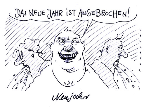 Cartoon: neujahr (medium) by Andreas Prüstel tagged neujahr,nachsilvester,jahresbeginn,kater,anbrechen,neujahr,nachsilvester,jahresbeginn,kater,anbrechen