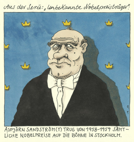 Cartoon: nobelpreisträger (medium) by Andreas Prüstel tagged träger,nobelpreisträger,nobelpreis,schweden,stockholm,cartoon,andreas,prüstel,nobelpreis,nobelpreisträger,träger,schweden,stockholm,cartoon,andreas,prüstel