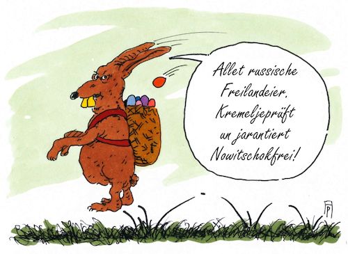 Cartoon: ostern aktuell (medium) by Andreas Prüstel tagged ostern,osterhase,russland,nervengift,nowitschok,kremel,freilandeier,cartoon,karikatur,andreas,pruestel,ostern,osterhase,russland,nervengift,nowitschok,kremel,freilandeier,cartoon,karikatur,andreas,pruestel