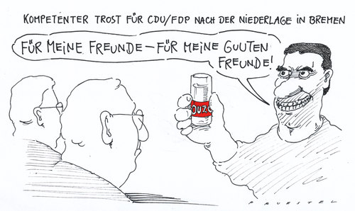 Cartoon: ouzo (medium) by Andreas Prüstel tagged wahl,bremen,wahlniederlage,cdu,fdp,trost,ouzo,schnaps,griechenland,verlierer,wahl,bremen,wahlniederlage,cdu,fdp,trost,ouzo,schnaps,griechenland,verlierer