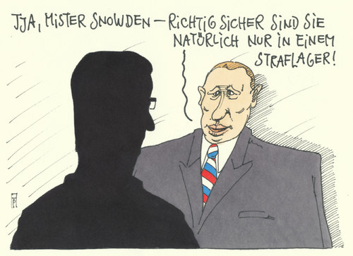 Cartoon: putin und snowden (medium) by Andreas Prüstel tagged edward,snowden,putin,russland,usa,asyl,straflager,geheimdienste,whistleblower,cartoon,karikatur,andreas,pruestel,edward,snowden,putin,russland,usa,asyl,straflager,geheimdienste,whistleblower,cartoon,karikatur,andreas,pruestel