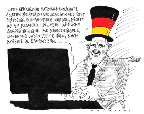 Cartoon: pyrrhussieg (medium) by Andreas Prüstel tagged griechenland,eurokrise,staatsverschuldung,eu,fußballeuropameisterschaft,siegprämien,brüssel,griechenland,eurokrise,staatsverschuldung,brüssel