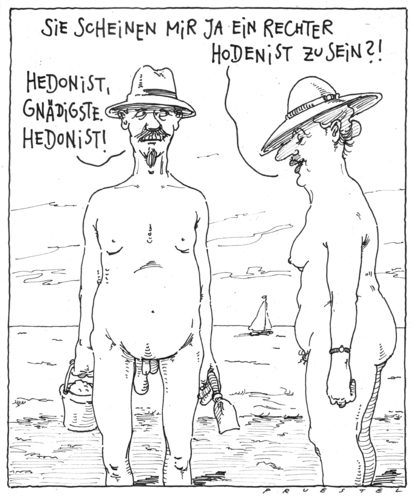 Cartoon: richtigstellung (medium) by Andreas Prüstel tagged strand,fkk,hedonismus,strand,fkk,hedonismus,nackt,nacktheit,urlaub,nudisten,nudist,richtig,hoden,sex