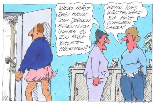 Cartoon: röckchen (medium) by Andreas Prüstel tagged jogging,obsession,ehe,schwiegermutter,ballett,tanz,tanzen,tutu,kleid,rock,mann,frau,beziehung,ehepaar,ehe,paar,partnerschaft,partner,treue,vertrauen,seitensprung,geheimnis,ehebruch,scheidung,trennen,trennung,kleidung,bekleidung,klamotten,frauenkleider,frauen,verhalten,cross dressing,geschlecht,fetischismus,geschlechtsidentität,identität,schwul,homosexuell,gleichgeschlechtlich,homo,homosexualität,homosexueller,männerbünde,männerfreundschaft,schwule,transsexuell,transsexueller,transvestit,transvestitismus,cross,dressing