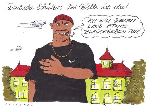 Cartoon: RückGabe (medium) by Andreas Prüstel tagged bildungswesen,schule,pisastudie,bildung,wissen,schule,schüler,bildungswesen,pisa studie,statistik,deutschland,bildungssystem,bildungspolitik,sprache,grammatik,deutsch,jugend,jugendliche,pisa,studie