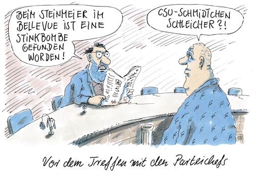 Cartoon: schmidtchen schleicher (medium) by Andreas Prüstel tagged agrarminister,schmidt,csu,bundespräsident,steinmeier,treffen,schloß,bellevue,groko,stinkbombe,cartoon,karikatur,andreas,pruestel,agrarminister,schmidt,csu,bundespräsident,steinmeier,treffen,schloß,bellevue,groko,stinkbombe,cartoon,karikatur,andreas,pruestel