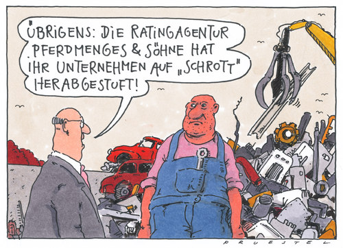 Cartoon: schrott (medium) by Andreas Prüstel tagged schrottplatz,schrott,unternehmensbewertung,ratingagentur,ratingagentur,unternehmensbewertung,schrott,schrottplatz