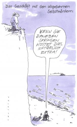 Cartoon: selbstmord (medium) by Andreas Prüstel tagged geschäfte,suizid,selbstmord,ausweglosigkeit,hilflos,depression,frustration,karriere,karriereaus,suizid,leben beenden,tod,freitod,sterbehilfe,geschäft,vermarktung,marktfähigkeit,handel,psychotherapie,wahnsinnig,lebensmüde,einsamkeit,leere,liebe,lebensziel,erkenntnis,realitätsangst,zukunft,bankrott,konkurs,pleite,scheidung,leben,beenden