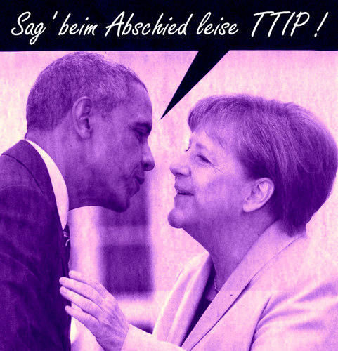 Cartoon: servus (medium) by Andreas Prüstel tagged usa,deutschland,obama,merkel,ttip,abschied,hannover,cartoon,collage,andreas,pruestel